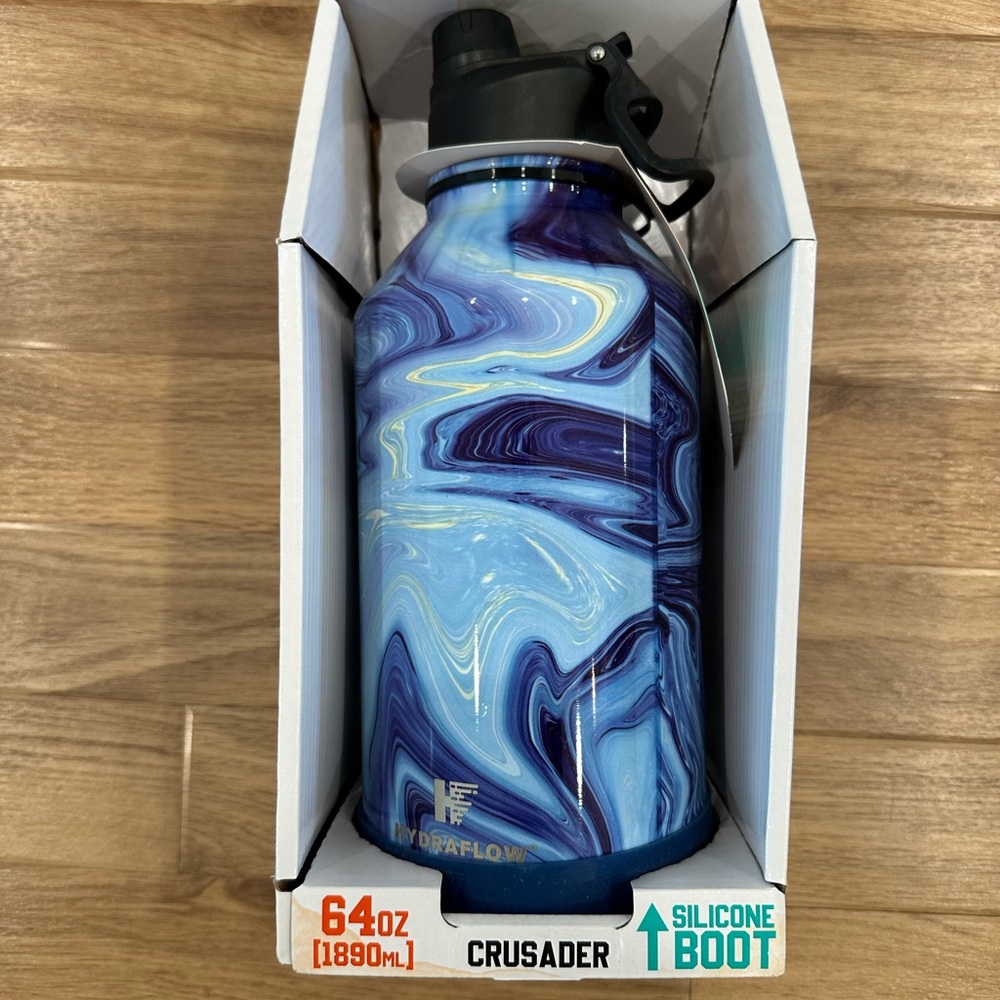 NEW Hydraflow 64oz. Blue Swirl Water Bottle